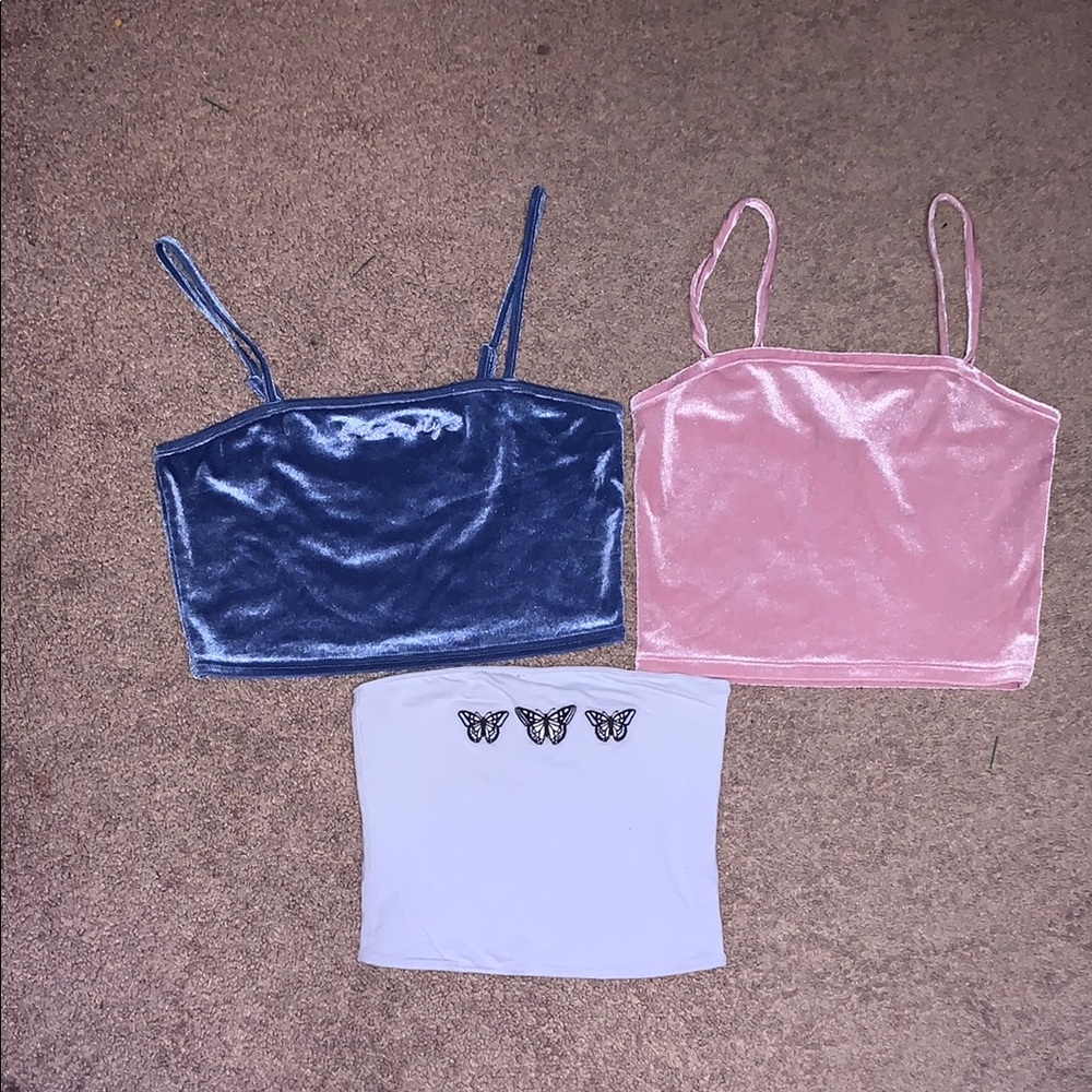 Trendy Velvet Crop Tops - Blue, Pink, and White